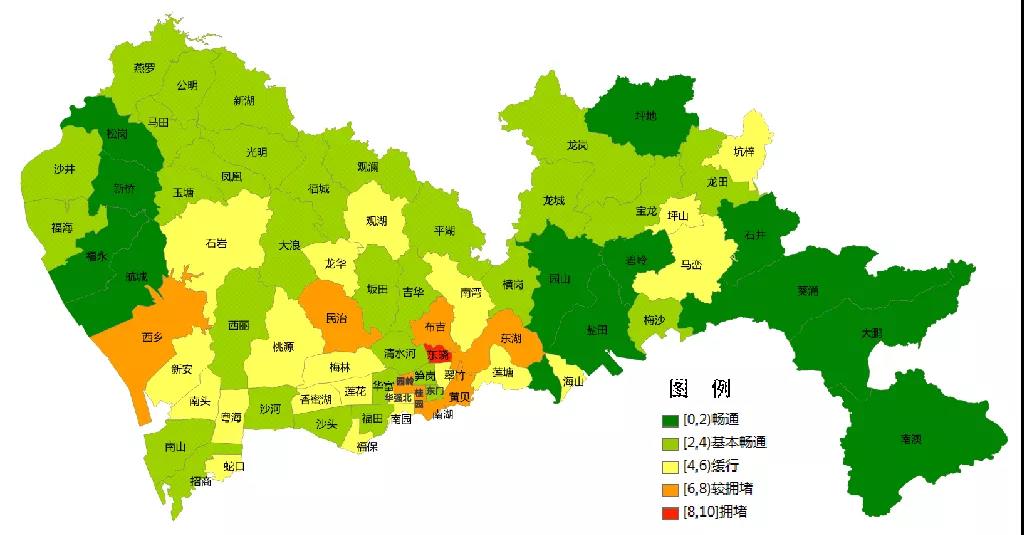 預計東曉,桂園,南湖,布吉,民治,園嶺,東湖,西鄉等街道擁堵情況較普通