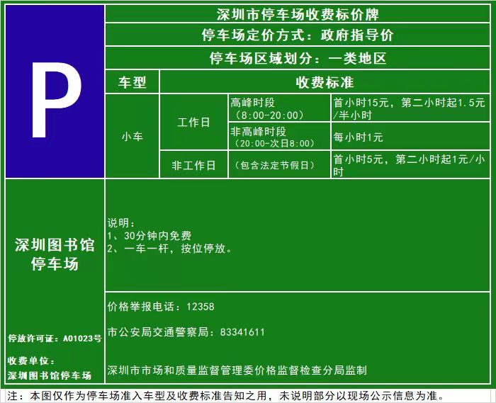 深圳图书馆停车场收费标准2023