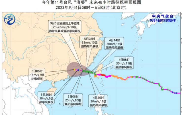 11号台风海葵最新路径图2023