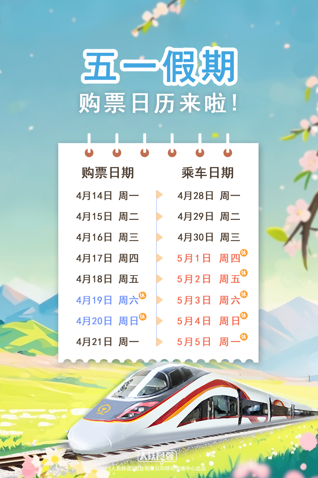 4月17日可购五一假期首日火车票